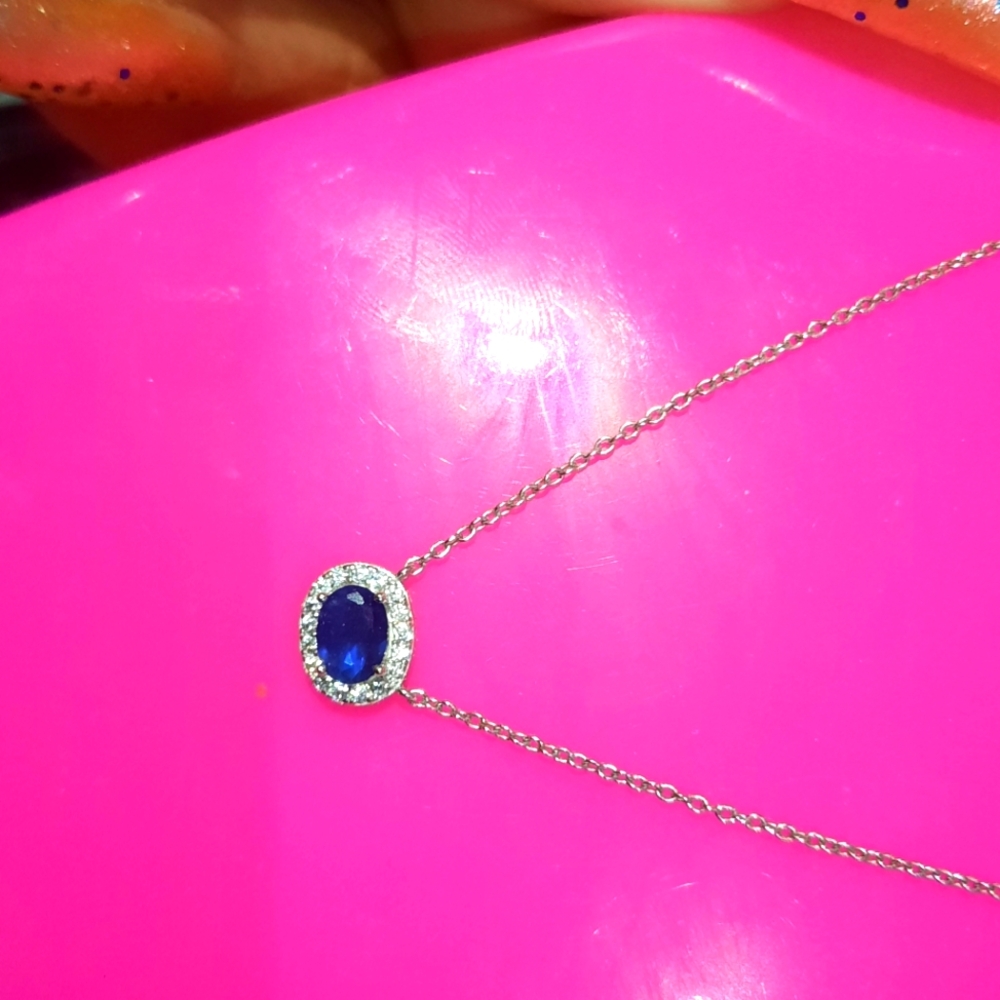NIB GENUINE SAPPHIRE AUTHENTIC SOLID STERLING SILVER CZ DIAMONELLE NECKLACE